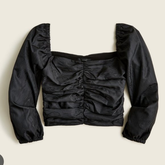 J. Crew Black Ruched Puff Sleeve Crop Top BD809 NWOT - Picture 8 of 8